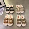 Women's Slippers Fur Plush Platform Wear Non-slip Slippers Casual Fashion Pin Buckle Roman Flip-flops Winter New Style
