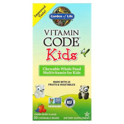 Garden of Life, Vitamin Code, Kinder, kaubares Naturkost-Multivitamin, Kirschbeere, Kautabletten in Bärenform, 30 Tabletten