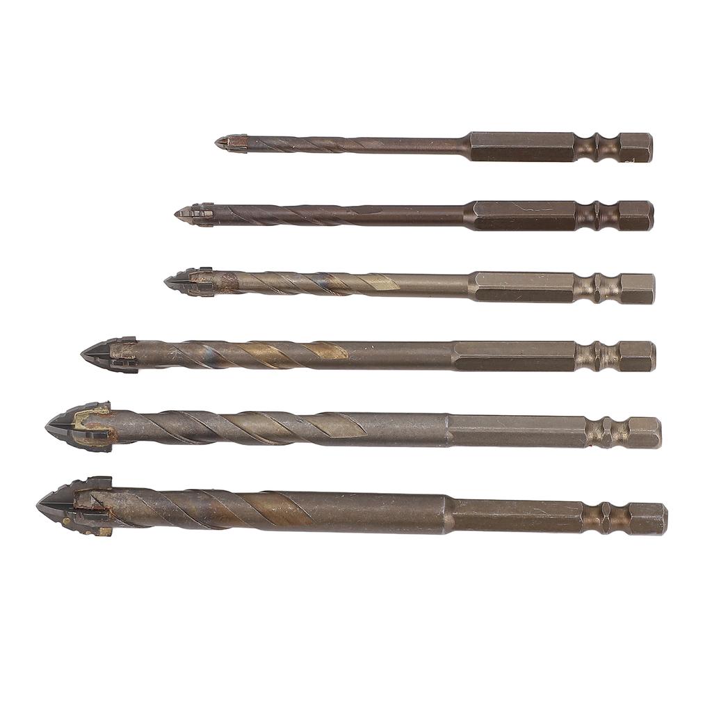 6PCS Eccentric Drill Bits 4 Flute Serrated Twist Bit Set for Concrete Masonry Glass Brick Cement