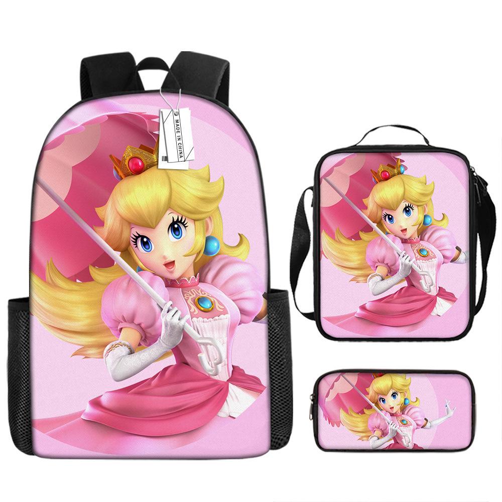 Set Zaino Cartone Animato Mario 3-in-1 Zaino per Studente per Laptop Borsa a Spalla Astuccio Zaino Scolastico per Bambini