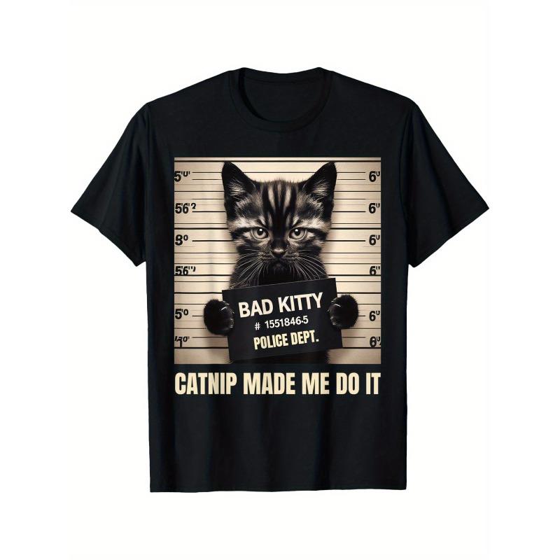 

European sizes Adult s Casual Crew Neck T-Shirt - Naughty Kitty Jail Photo Print, Smooth Fabric - All-Season Wear | Machine Washable | Regular Fit 4XL