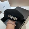 Japanese Irregular Wool Beret Light Luxury Rhinestone Three-Dimensional Bud Hat Temperament Painter Hat