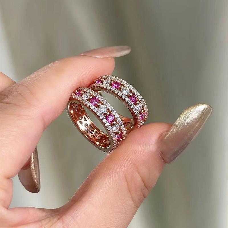 

Hui Zhiyi S925 Silver Women s Rose Gold Plated Ring with Red Corundum Accents Size 7