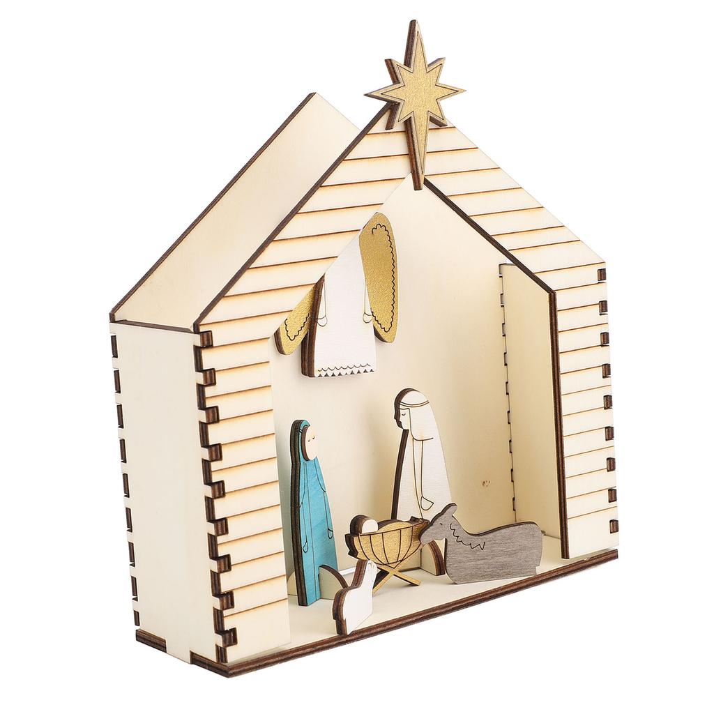 Nativity Scene Decoration Wooden Nativity Figurine Set Tabletop Easter Scene Ornament for Home