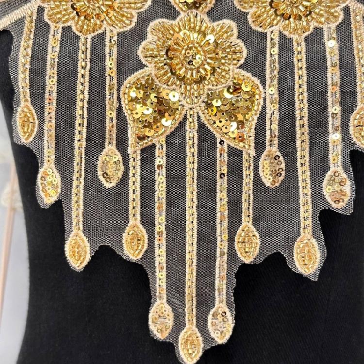 Embroidery Applique Sequins Beads Sew On Collar Patches Wedding Dress Applique For Wedding Dress Evening Gown Decoration