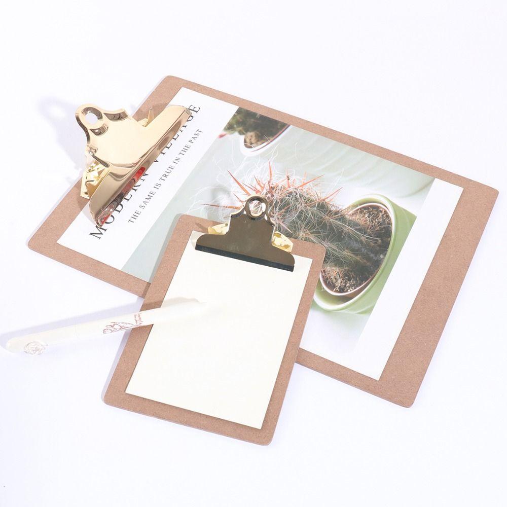 Golden Metal Clip Wood Clipboard 3 Sizes Notes Ticket Holder Wood Color Folder Office School