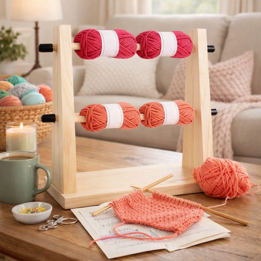 Dvouvrstvý vlněný úložný stojan Vertikální otočný stojan na klubka příze Dřevěný držák na přízi Háčkování
