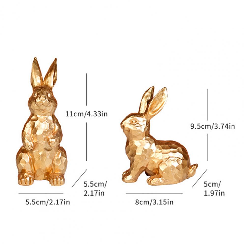 Resin Bunny Decoration Easter Bunny Ornaments Set Carved Golden Rabbit Resin Figurines Statue Decorations for Home Office