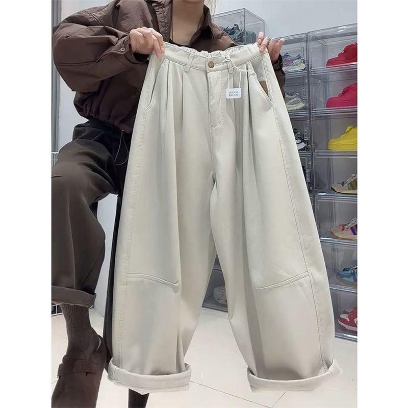 Plus Size 2026 Spring High Waist Loose Cropped Harem Jeans for Women - Slimming Fit M for 90-105 jin