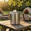 Coffee Pot with Wood-Look Handle Cordless Stainless Steel Coffee Pot Plastic-without Heavy Duty for Campers, Outdoor Cooking