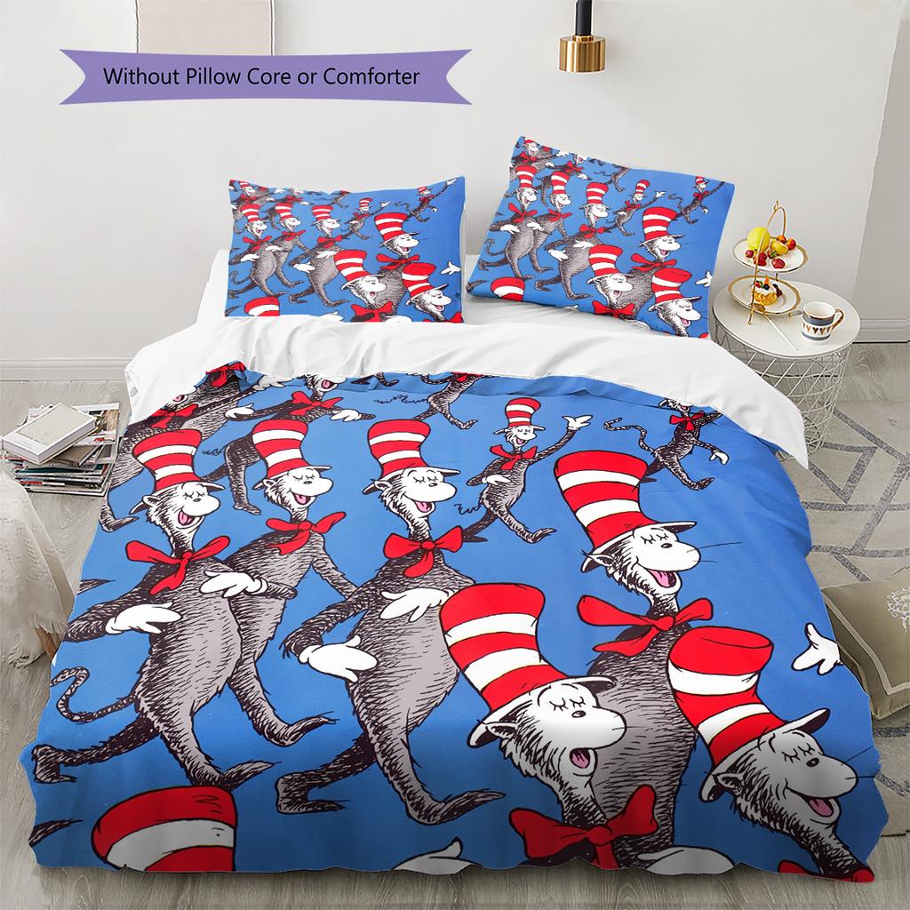 The Cat In the Hat Pattern Bedding Home Decoration Birthday Gift (1 * Duvet Cover + 2 * Pillowcase, Without Core)