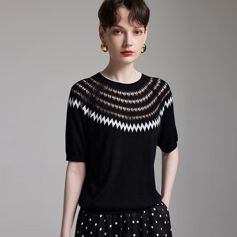 Wudao Women's Hollow Jacquard Knit T-Shirt