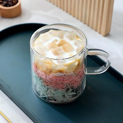 350ml Glazen Mok Dubbelwandig Borosilicaatglas Koffiemok Hittebestendig Koudebestendig Theekopje met Verloop Grasbladeren Hittebestendig Drinkglas