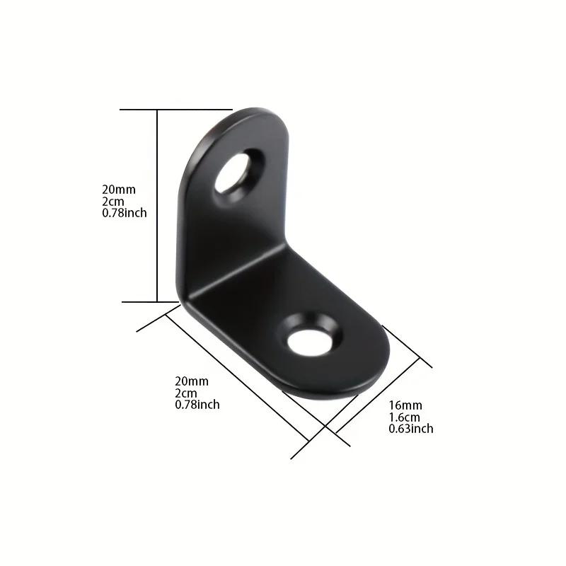 Heavy Duty L-Shaped Corner Brackets 20x20mm Stainless Steel & Black Iron with Screws - 10/20 Sets for Wardrobe/Wall/90° Fixing