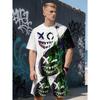 American Summer men's Personalized Graffiti Print Comfortable Breathable Round Neck T-shirt Shorts Set Outdoor Casual Wear