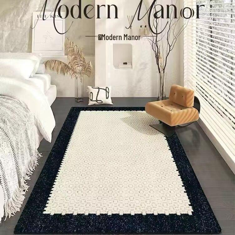 Washable Cream Wabi-Sabi Living Room Floor Mat - Irregular Style