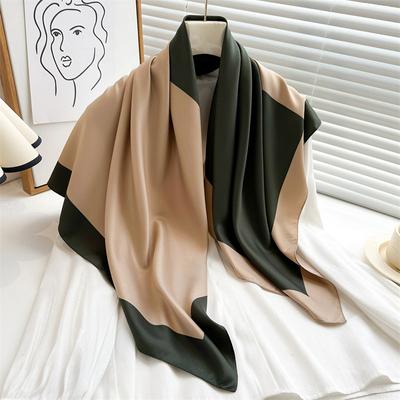 Farbblockierter Seidenschal im europäischen und amerikanischen Stil, bedruckter Schal, leichter Luxus, 90 cm großer quadratischer Schal, eleganter Schal