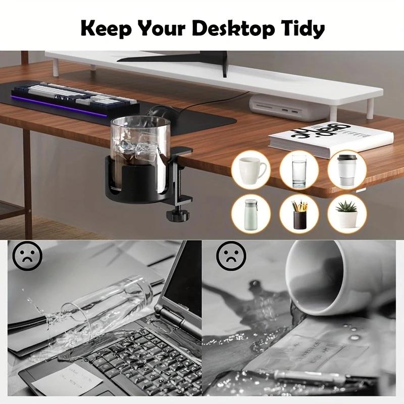 Desk Cup Holder Universal Adjustable Upgraded Arm Clamp Stand for Coffee Mugs Water Bottles