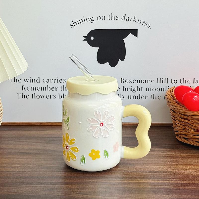 Birthday Gift for Best Friend Retro Flower Cup for Boys and Girls High End Ceramic Mug Souvenir Gift Box