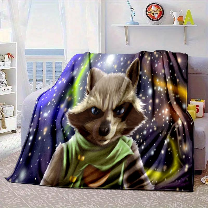 Galactic Raccoon Hero Blanket Flannel Blanket for Bed, Sofa, Camping, Hiking, Picnic Essentials, Gift for Family Fan Gifts