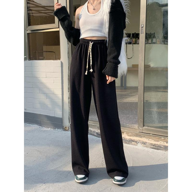 

Весна и осень Интернет-знаменитости ленивые повседневные брюки с завязками маленькие прямые брюки для уборки 2XL чёрный