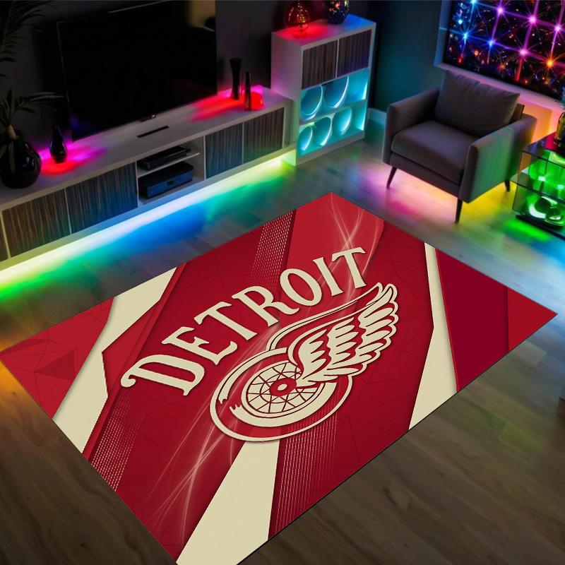 Detroit Red Wings Design Crystal Velvet Carpet Cozy Non?Slip Printed Rug For Bedroom Living Room Entrance