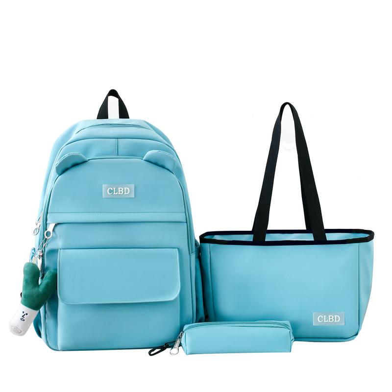 Three-Piece Backpack Set Solid Color Student Schoolbag Women Large Capacity Lightweight Computer Backpack