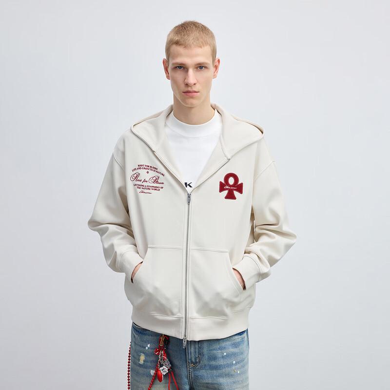 CHINISM Men s Detachable Embroidered Cardigan Hoodie L