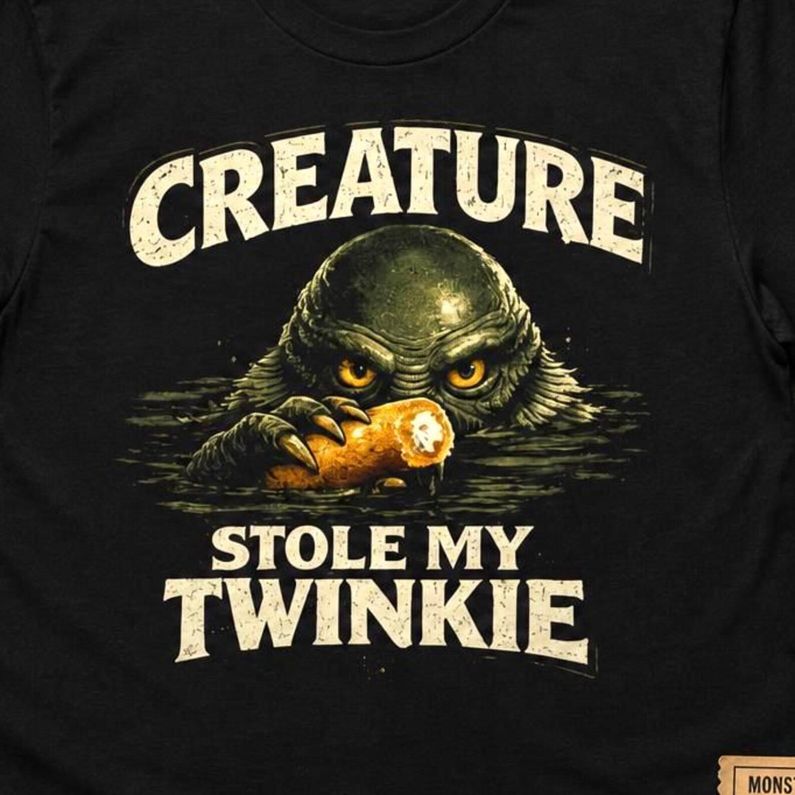 Creature Stole My Twinkie Shirt, Retro Monster Squad Tee, 80s Creature Graphic T Shirt, Funny Horror Movie Fan Gift, Swamp Monster Tee S
