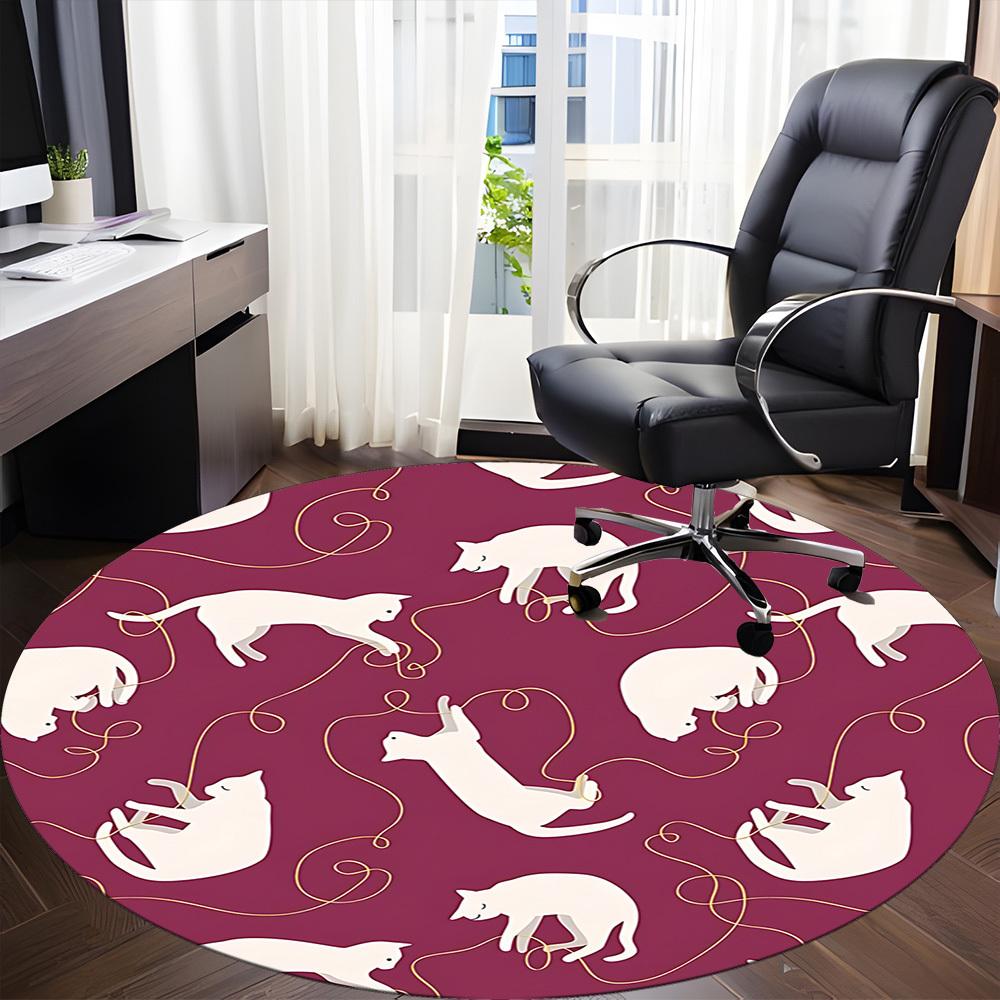 1pc Cat Thread Office Round Area Rug, Indoor Mat Suitable For Office, Under Office Chairs Bedroom Living Room Home Decor, Room Deco166