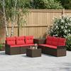 Sofa Set 8 Pieces Brown and Red Poly Rattan and Steel