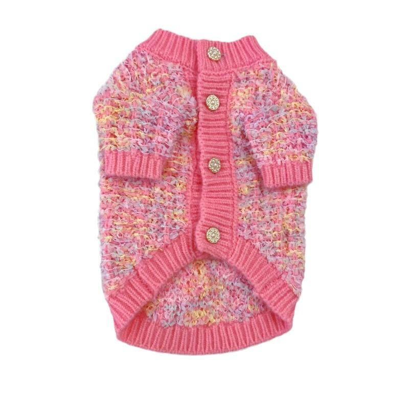 Autumn and Winter Colorful Sweater Pet Thickened Butterfly Yarn Knitted Cardigan Sweater Dog Cat Teddy Coat for Small Dogs