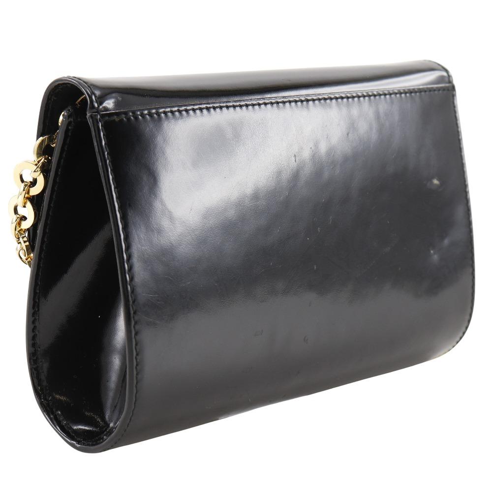 Salvatore Ferragamo ChainShoulder Shoulder Bag AQ21-8752 Gancini 2-way Clutch Black Enamel Women Used