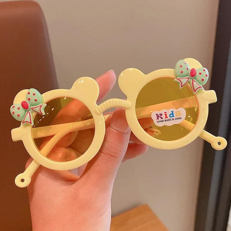 Cute Childrens Sunglasses Boy Girl Cartoon UV400 Glasses with Bow Bear Design for Outdoor Travel Photo