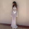 European & American Women's Summer Knitted Backless Long-Sleeve See-Through Floor-Length Dress