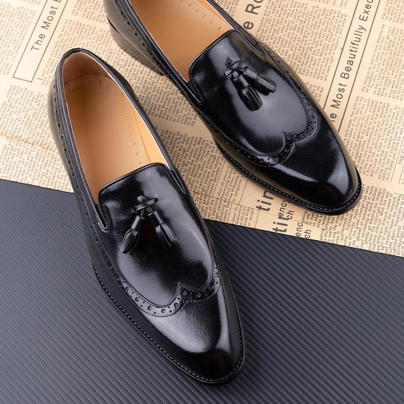 Fashion New Style Business Men Loafers Shoes Genuine Cowhide Handmade Sewing Casual Formal Wedding Party Slip On Pointed Dress Shoes Man