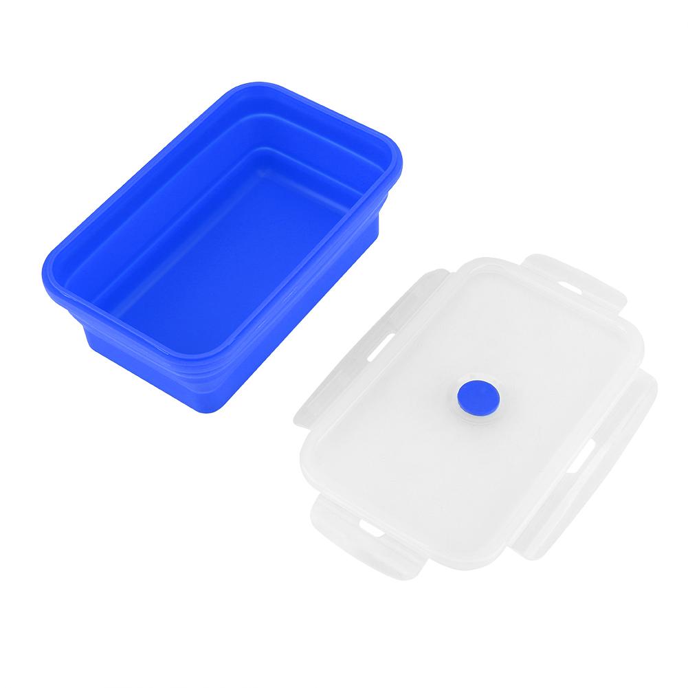 1200ml Rectangle Silicone Bento Box Collapsible Lunch Box Microwave Food Container (Dark Blue)