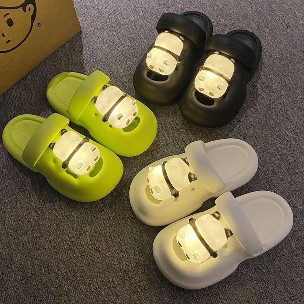 Cartoon Lighting Panda Slippers 3D Animal Panda Slides Sandals Outer Wear Shoes Summer Beach