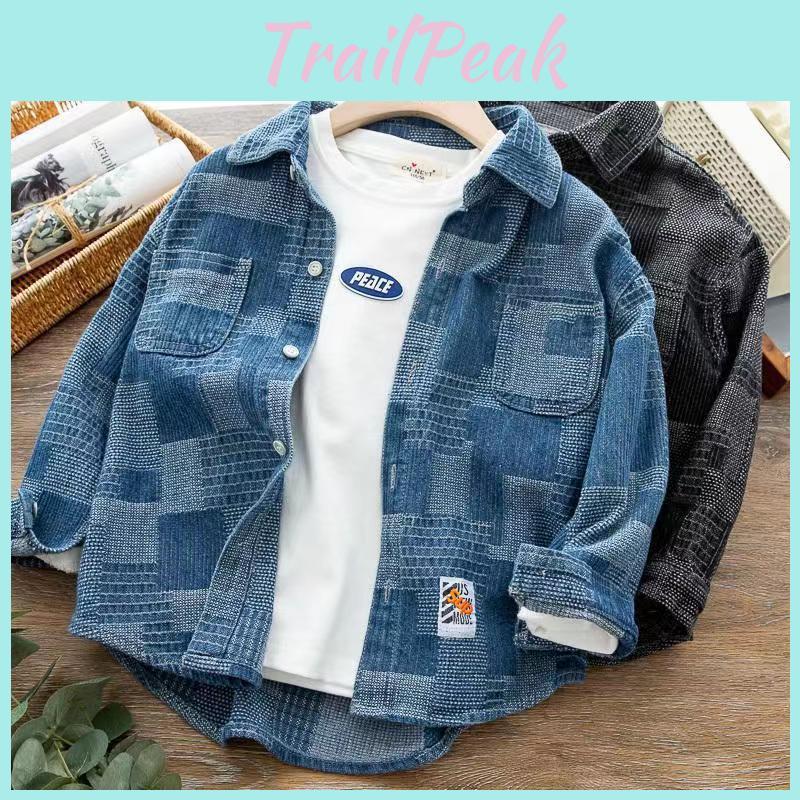 Boys Denim Autumn Long Shirts Sleeved Casual Jackets Childrens Shirt