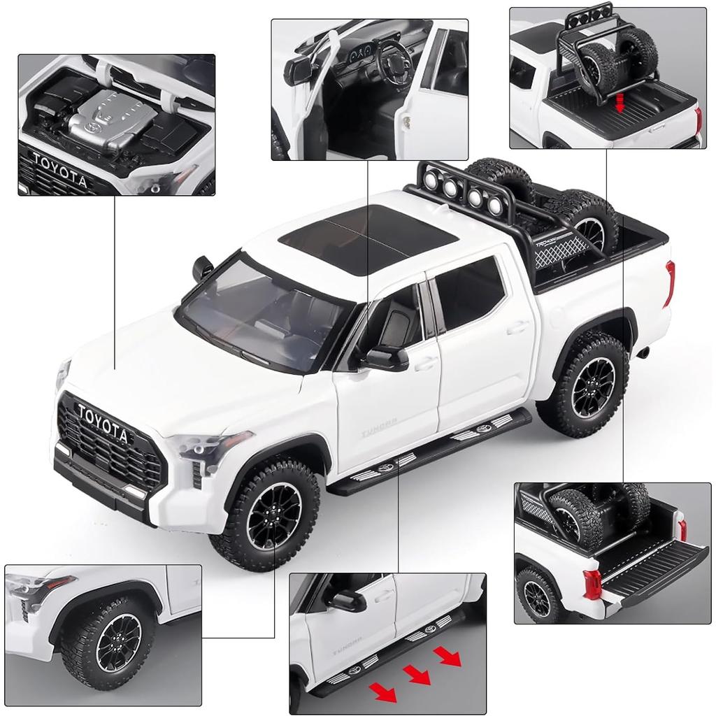 1/24 Toy Trucks for Boys Toyota Tundra Diecast Metal Model Toy Pickup Truck Pull Back Car Model with Light and Sound Toy Trucks for Boys Age 4-7