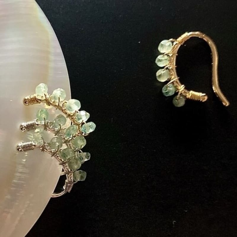 

SUZURAN aquamarine curve earcuff gemstone ear cuff_ aquamarine, March s birthstone silver