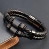 Fashion Luxury Stainless Steel Beaded Hexagon Bracelet Men's Jewelry Classic Multilayer Braided Leather Bracelet Homme Men Gift