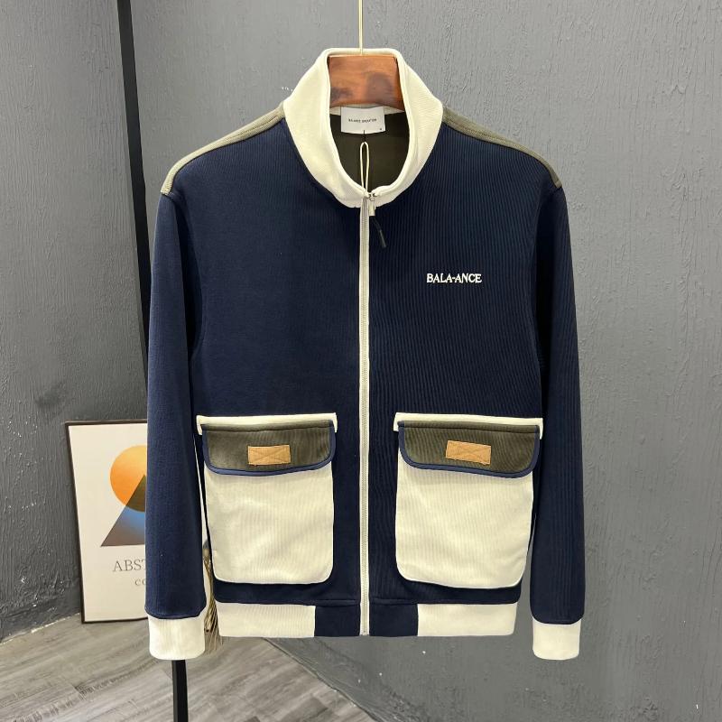 

Мужская модная куртка корейской версии, трендовый бренд, повседневная, со стойкой, пэчворк, контрастное пальто, стильный и универсальный верх XXXL синий