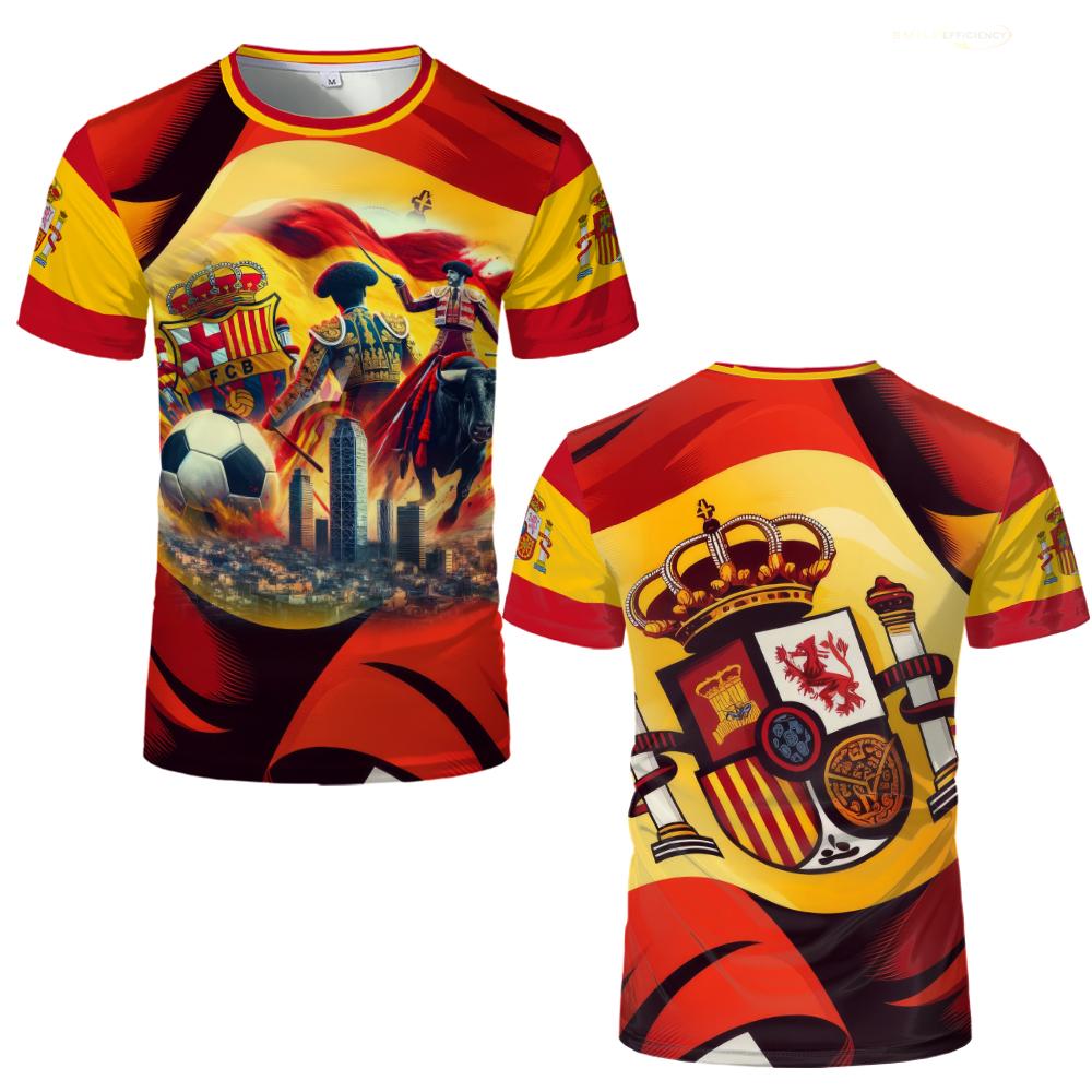 Spain Flag Short-Sleeved Loose T-shirt For Men 2024 Summer Casual 3D Printing Pattern T Shirts Spanish National Day Tops