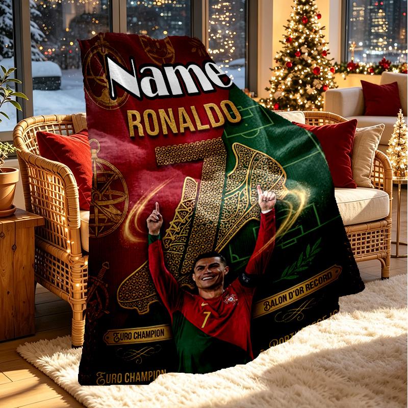 Custom Name Personalized Cristiano Ronaldo Print Blanket, Home Decor, Bedroom, Sofa, Camping, Couch, Gifts for Birthday Christmas