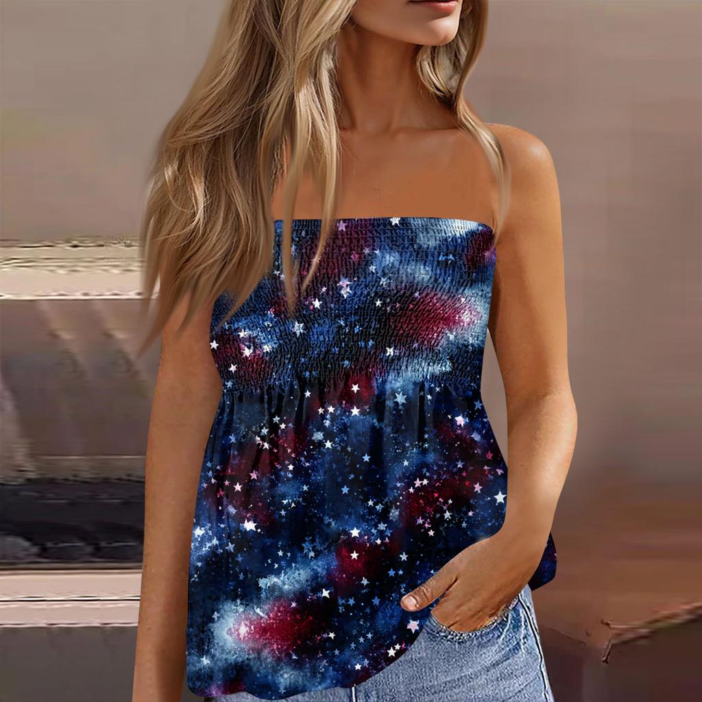 Letní topy bez ramínek pro ženy, Roztomilé sexy tílko s potiskem bez rukávů odhalující ramena