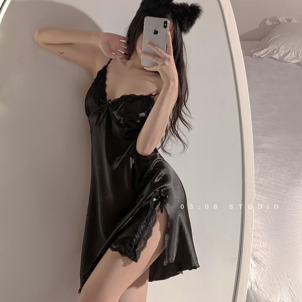 Suspender nightdress ice silk summer thin sexy new large size temptation hot lace pajamas women