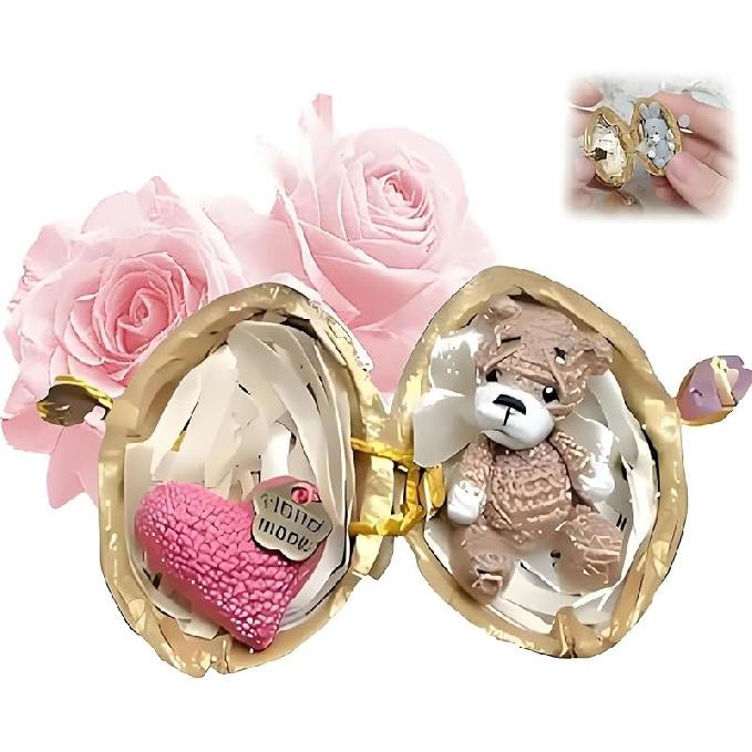 Handmade Crochet Animal in Walnut Shell,2025 New Mini Crochet Bunny and Bear with Knitted Love Heart,Emotional Support Handwoven Gift for Animal