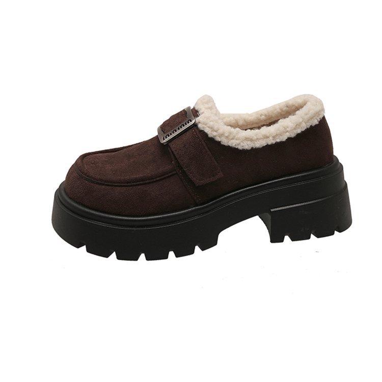 

[Yushilai] British style thick-heeled loafers for women s winter 2025 new thick-soled temperament versatile one-pedal 35