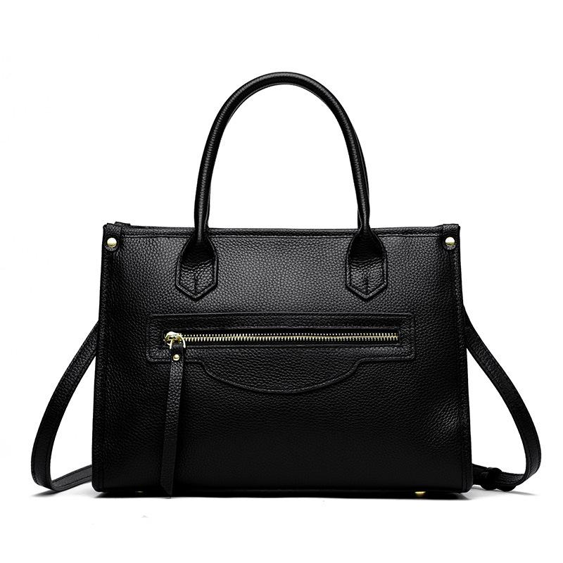 New first-layer cowhide simple and versatile design tote bag large-capacity portable messenger bag bag women